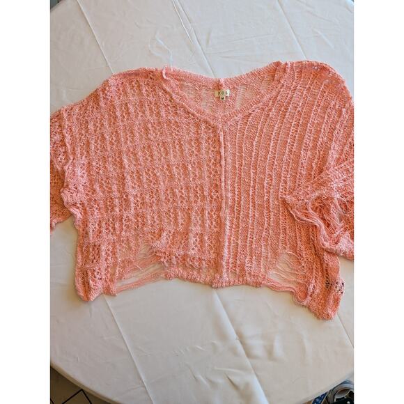 POL Oversized Open Knit Oversized V‎ Neck Distressed Sweater Sz M NWOT - Picture 1 of 7